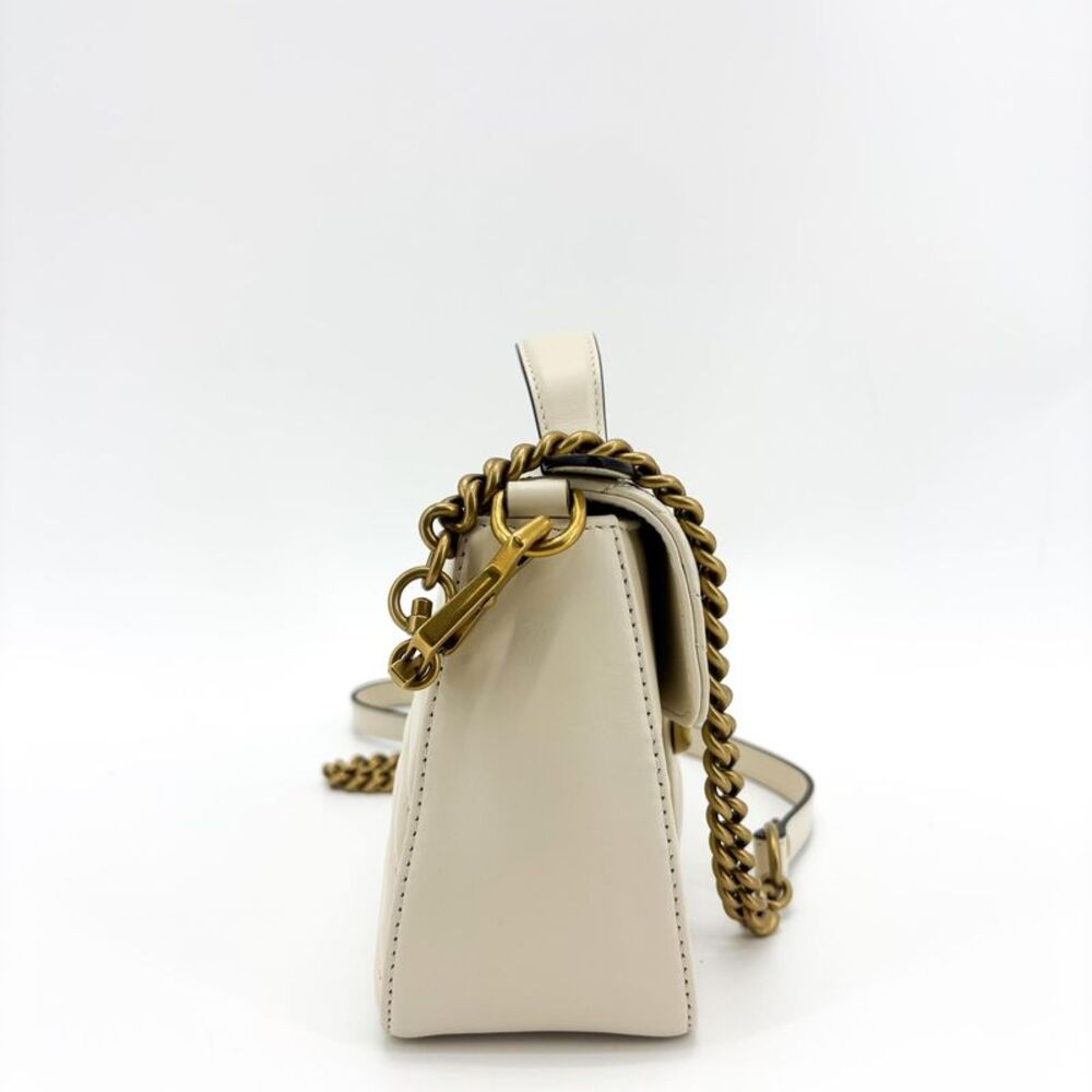 Gucci Gg Marmont Top Handle Flap Matelasse Leather White Leather Handbag - Picture 4 of 16